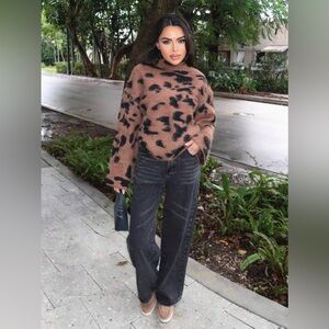 SHEIN Leopard Print Fuzzy Sweater